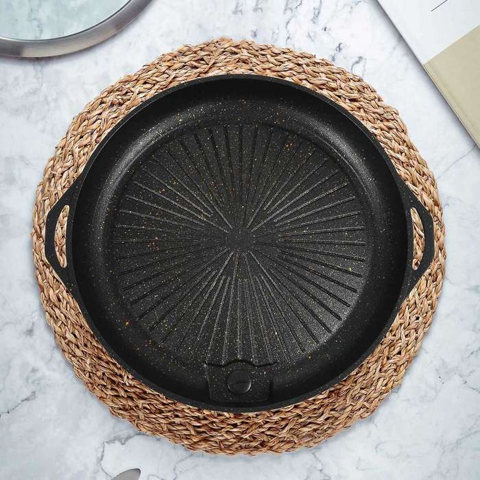 Round Stone Coated Baking Pan Bbq Grill Plate for Smokeless Nonstick Barbecue Sub Type Roast Dish Ki