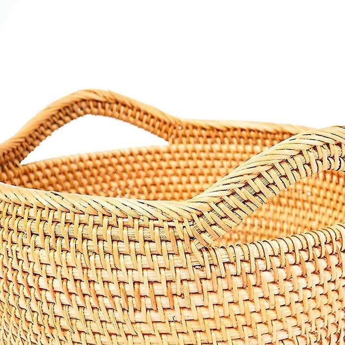 Round Rattan Bowl with Straps - Wicker Basket for Organizing, Storage. Picnic Basket (11.8 inch)