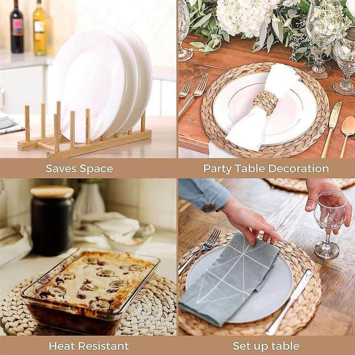 Round Woven Placemats, Natural Water Hyacinth Placemats, Wicker Placemats, Braided Straw Rattan Tabl