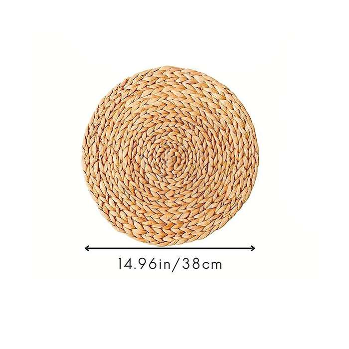 Round Woven Placemats, Natural Water Hyacinth Placemats, Wicker Placemats, Braided Straw Rattan Tabl