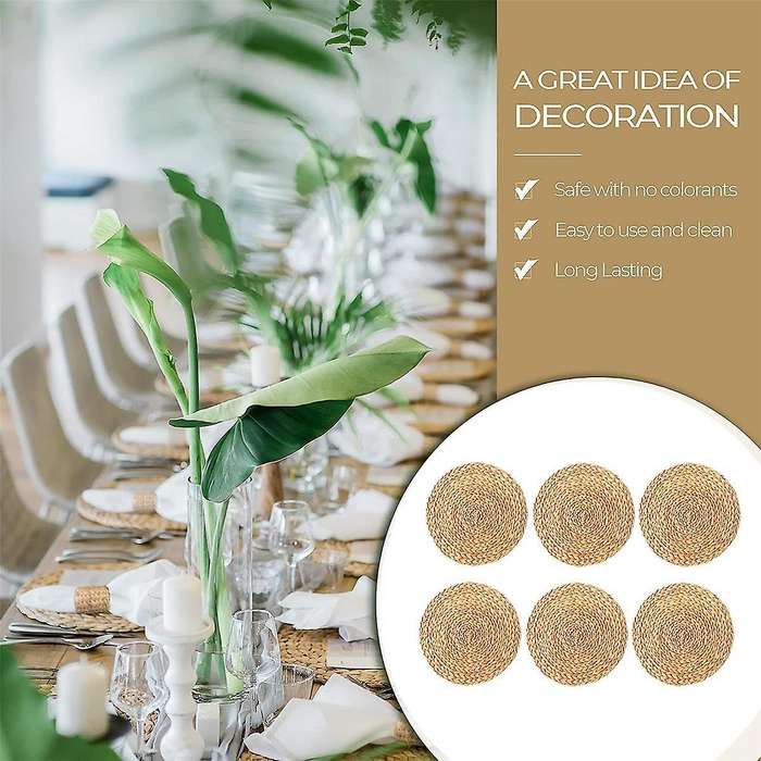 Round Woven Placemats, Natural Water Hyacinth Placemats, Wicker Placemats, Braided Straw Rattan Tabl