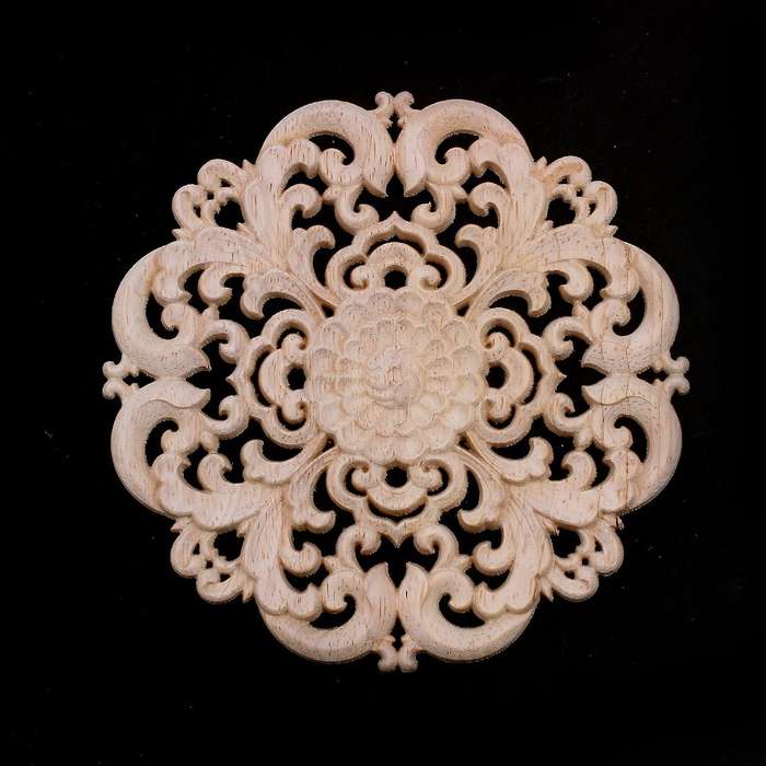 Rubber wood Carved Long Applique Unpainted Flower Walls Cabinets Door Decor Wood color