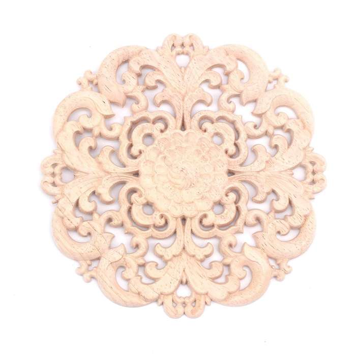 Rubber wood Carved Long Applique Unpainted Flower Walls Cabinets Door Decor Wood color