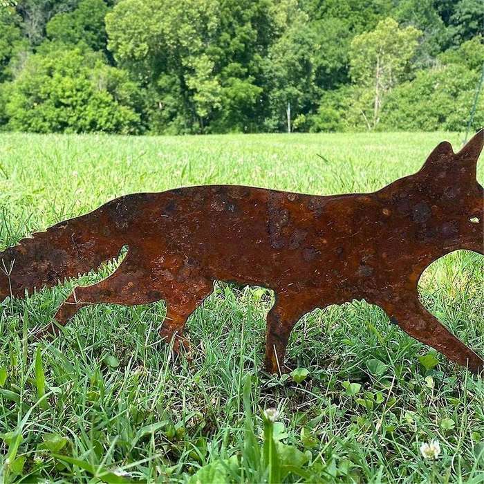 Rustic Metal Fox Garden Decoration with Stakes-Woodland Animals Yard Gift for Her-Birthday Gift- Art