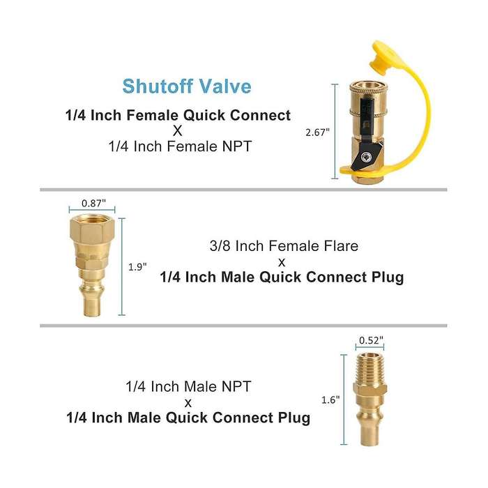 Rv Propane Quick Connect Fitting Adapter Valve, 1/4 Inch Male Npt Full Flow Plug & 3/8 Inch Male Qu