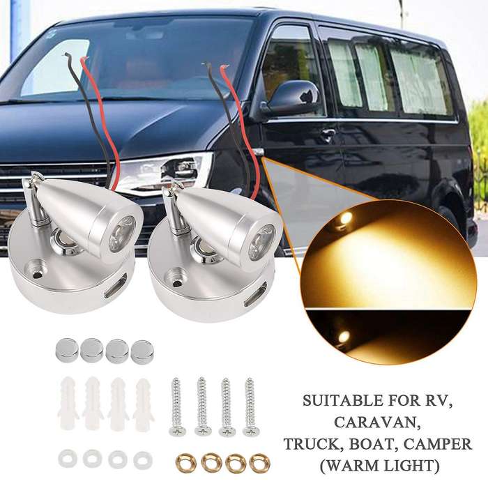 RV LED Spot Reading Lamps, 12V Interior Spotlight Contact Switch with USB Interface for Caravan, Bo