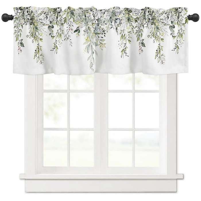 Sage Green Curtain Valance for Windows Watercolor Eucalyptus Leaf Rod Pocket Valance Window Treatmen