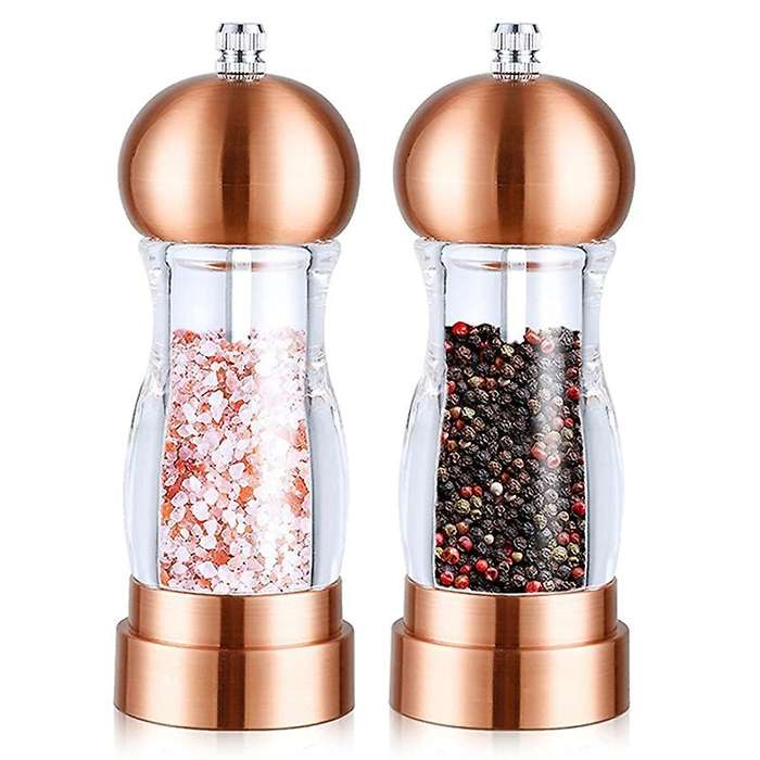 Salt and Pepper Grinder with Ceramic Rotor Refillable Acrylic Pepper Mill Set Easy to Adjust the Coa