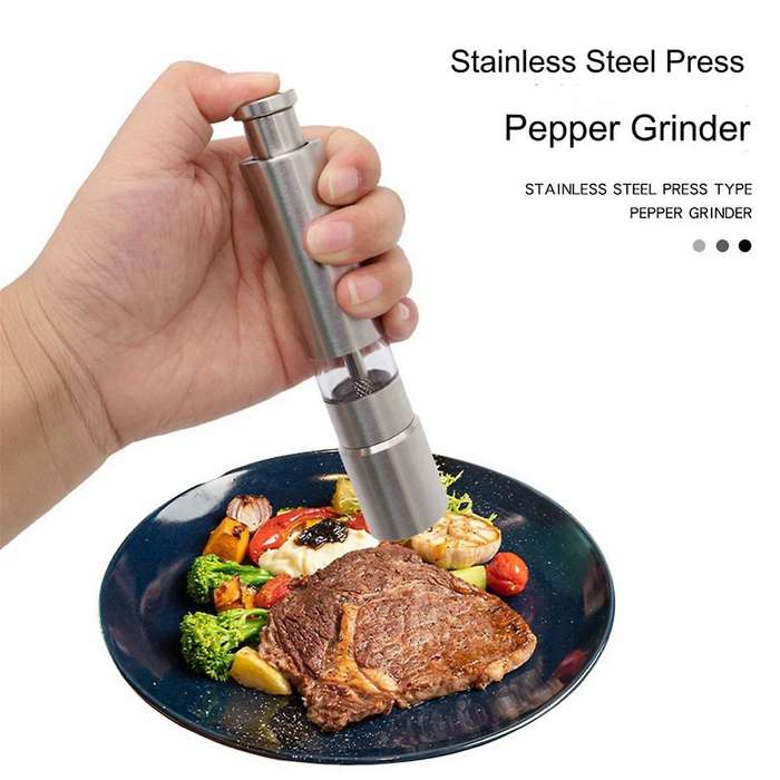Salt Grinder and Pepper Mill Set for Pepper Sea Salt and Spices with Thumb Button for One Hand Opera
