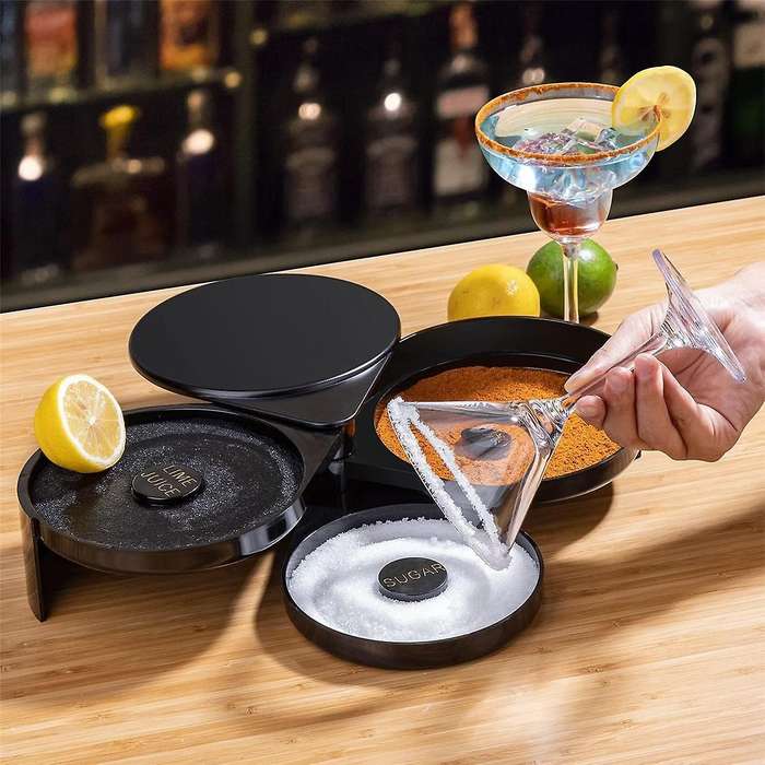 Salt Rimmer Set, Salt Rimmer with 3 Sponges, 3-tier Glass Rimmer, Salt Rimmer Dish for Cocktails, Ba