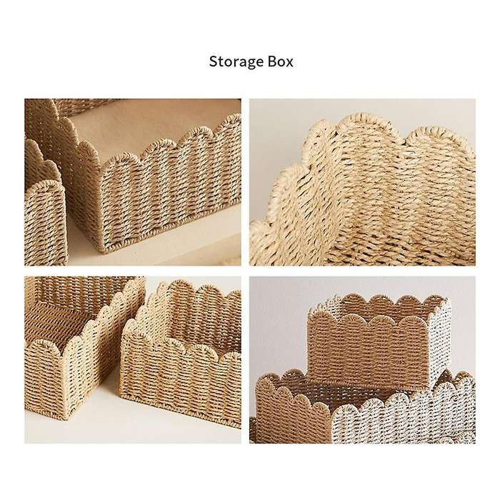 Scalloped Edge Basket, Wicker Storage Baskets, Handwoven Organizing Baskets for Shelves, Paper Rope