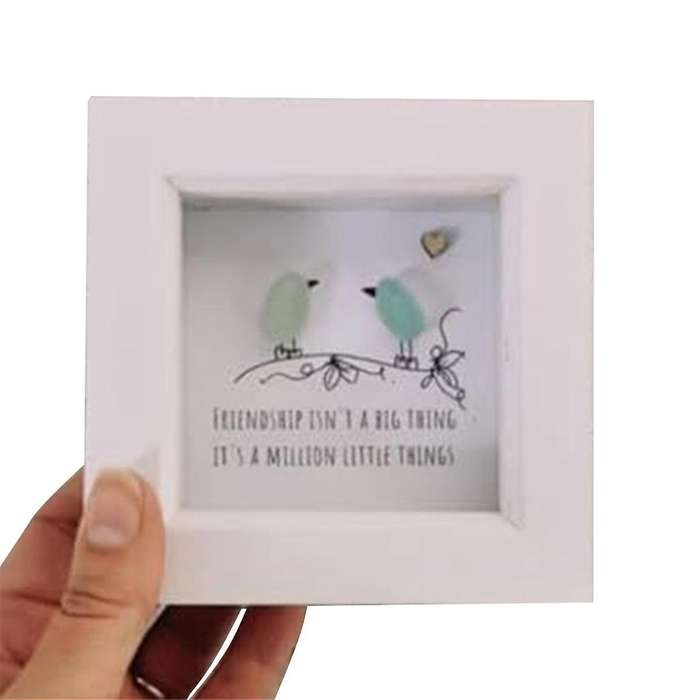 Sea Glass Art, Gift,sea Glass Birds,sea Glass Rainbow Birds, Sea Glass Art Framed, Handmade Sea Gla