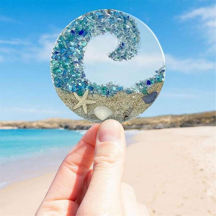 Sea Glass Suncatcher Pendant Broken Crystal Ocean Beach Hanging Ornament Romantic Couple Transparent
