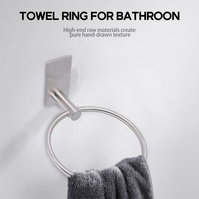 Self Adhesive Round Towel Rack Compatible Bathroom, Stainless Steel Silver