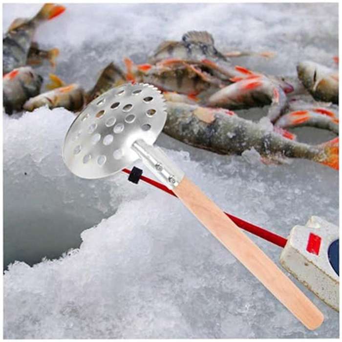 Serrated Ice Fishing Spoon,Metal Ice Scoop, Fishing Skimmer Scoop, Ice Fishing Filter Spoon,Fish Lan