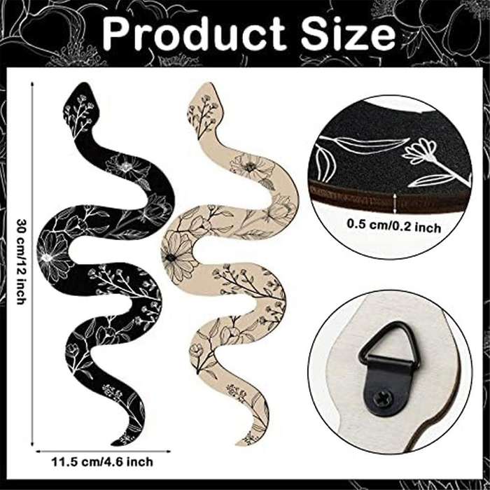 Set of 2 Earthy Room Wall Decor Boho Cute Wooden Snake Decor Natural Aesthetic Desk Decor Altar Deco