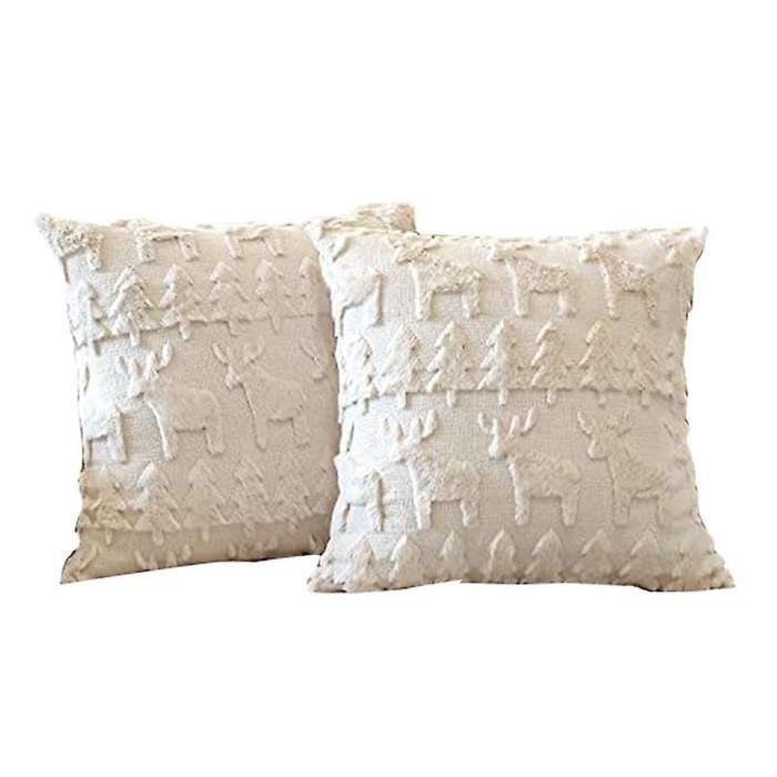 Set Of 2 Soft Plush Short Wool Velvet Decorative Throw Pillow Covers Square Luxury Style Cushion Cas