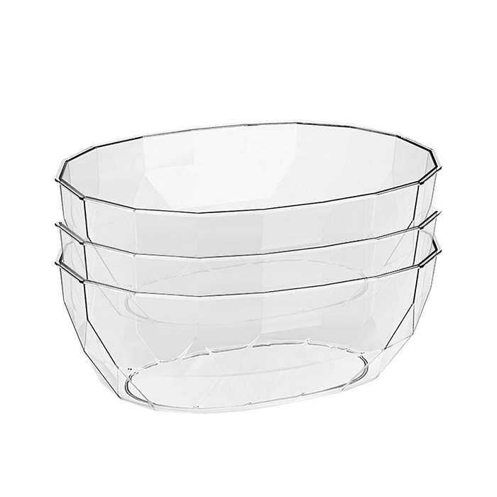 Set of 3 Plastic Serving Bowls, Clear Mixing Bowls Plastic Bowls for Salad, Party Snack, Popcorn, Ch