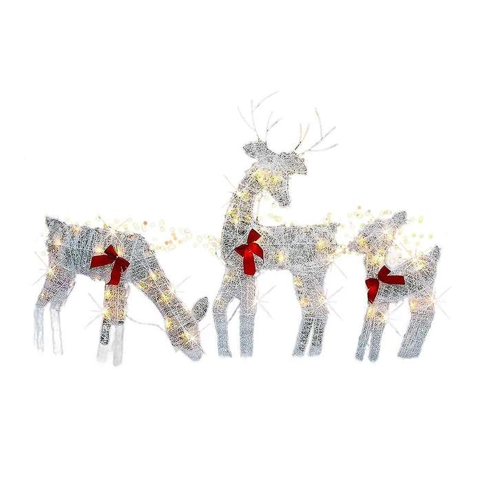 Set Of 3 Lighted Christmas 2d Reindeers Outdoor Decorations, Pre-lit Xmas Rudolph & Santa Sleigh wit