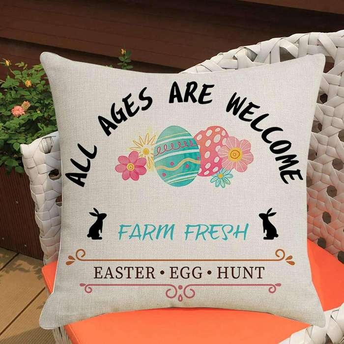 Set of 4 Easter Pillow Covers Decorations Bunny Letter Easter Eggs Carrots Square Linen Throw Pillow