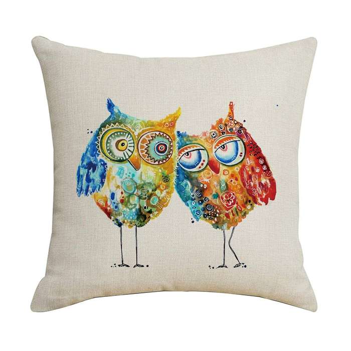 Set of 4 Watercolor Cartoon Animals Pillowcases Linen Cushion Covers Decor Sofa Car 45 X 45Cm Square