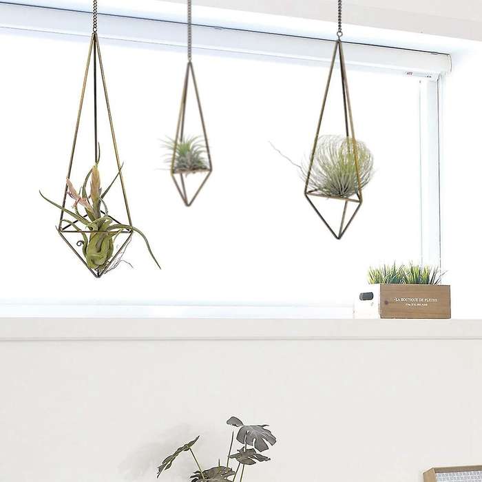 Sets of 3 Geometric Air Plant Holder Bronze,Himmeli for Tillandsia,Hanging Planter Basket Air Plant