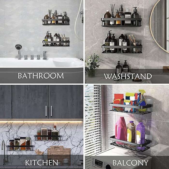 Shower Basket Soap Dish Holder Shelf Bathroom Organizer Shelf Kitchen Storage Rack Wall Mounted No D
