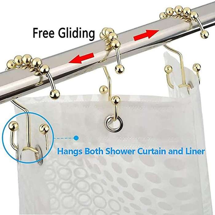 Shower Curtain Hooks Rust-Resistant Metal Double Roller Glide, Rings for Bathroom, Set of 12 -A