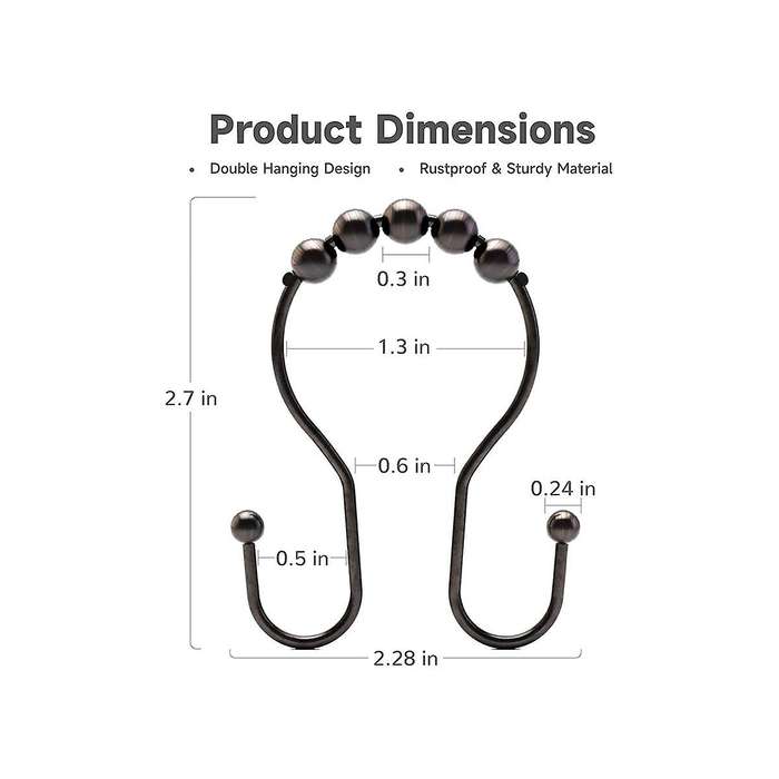 Shower Curtain Hooks, Shower Curtain Rings Bronze, Rust Proof Double Shower Curtain Hooks, 24 Pcs