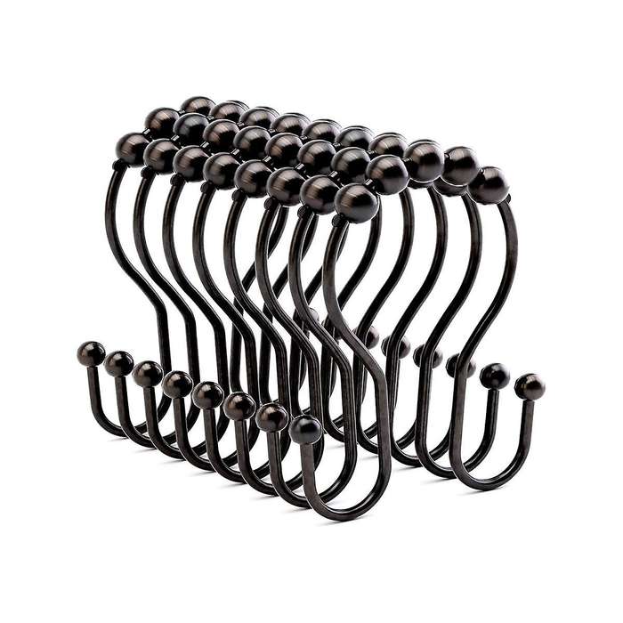 Shower Curtain Hooks, Shower Curtain Rings Bronze, Rust Proof Double Shower Curtain Hooks, 24 Pcs