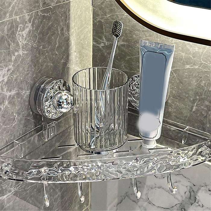 Shower Suction Cup Storage Rack Clear Acrylic Shower Shelves Glacier Water Ripple Corner Shelf for S