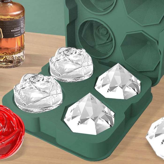 Silicone Ice Square Tray Diamond Shape 4-Cavity Ice Cream Maker Mould Rose Shaped Ice Hockey Mould M