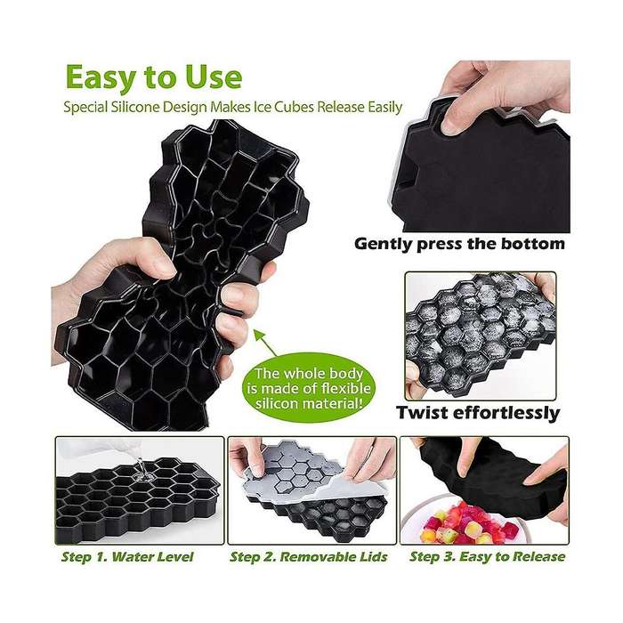 Silicone Small Ice-cube Trays with Removable Lid, Easy-release & Flexible Hexagonal 37-ice-cube Mo
