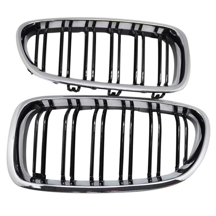 Silver + Black Dual Fin Front Grille Hood Nose for F10 F11 5 2010-2015