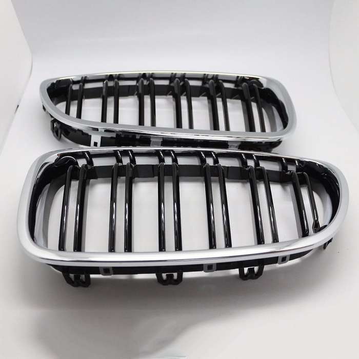 Silver + Black Dual Fin Front Grille Hood Nose for F10 F11 5 2010-2015