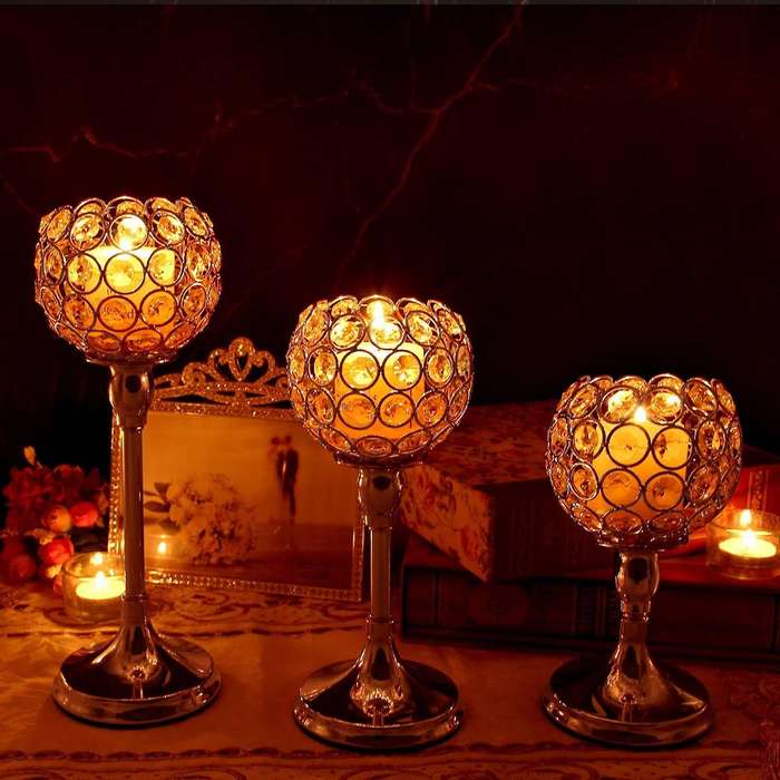 Silver Crystal Candle Holder for Wedding Centerpiece Candlestick Holder Fireplace Candelabra Home De