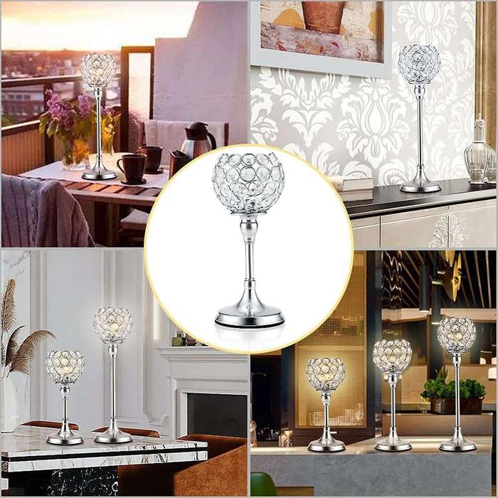 Silver Crystal Candle Holder for Wedding Centerpiece Candlestick Holder Fireplace Candelabra Home De