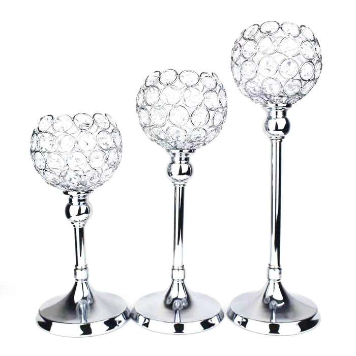 Silver Crystal Candle Holder for Wedding Centerpiece Candlestick Holder Fireplace Candelabra Home De