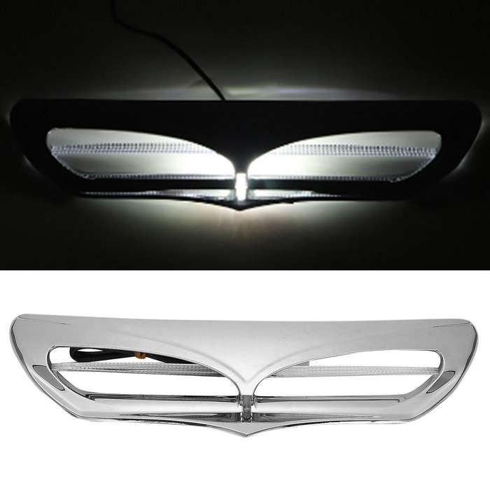 Silver Motorcycle Vent Trim with LED Lights Cover for Touring Glide Street Glide Ultra 2014-Up