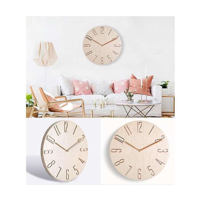 Simple Wall Clock 12 Inch Living Room Home Wall Clock Clock Watch Bedroom Wall Clock-Beige