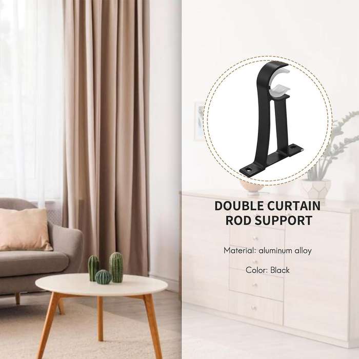 Single Curtain Rod Brackets for Drapery Rod Aluminum Alloy Heavy Duty Curtain Rod Holders (black) 6