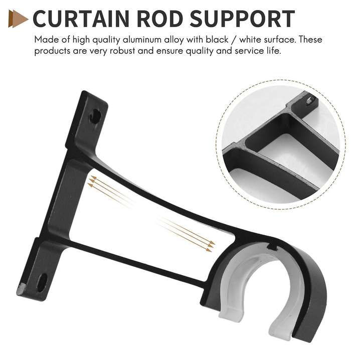 Single Curtain Rod Brackets for Drapery Rod Aluminum Alloy Heavy Duty Curtain Rod Holders (black) 6