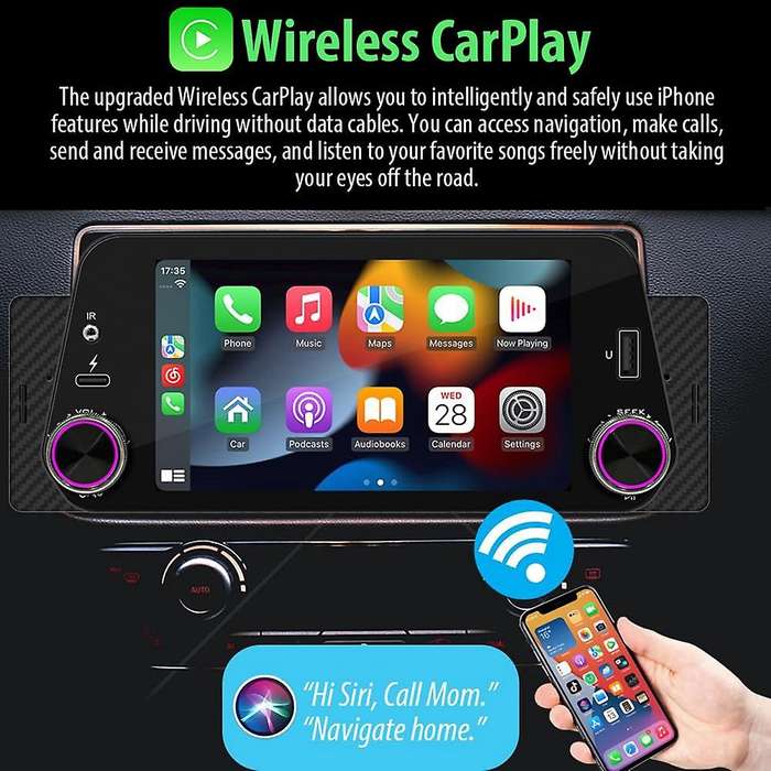 Single Din Car Stereo with Wireless CarPlay/Android Auto, Touchscreen Radio, Bluetooth, Backup Camer