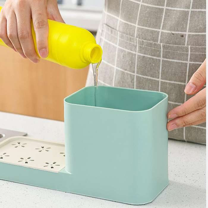 Sink Storage Rack,with Manual Press Cleaning Liquid Dispenser &Towel Sponges Drainer Drying Rack,Ki