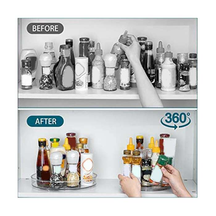 Size 2-pack Rotating Cabinet Organizer Transparent Plastic Pet Turntable Storage Rack Spice Cosmeti
