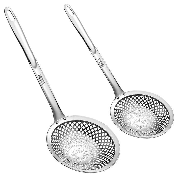 Skimmer Spoon,304 Stainless Steel Strainer Spoons, Metal Cooking Skimmer Deep Fryer Scoop,Dia 4.3 &