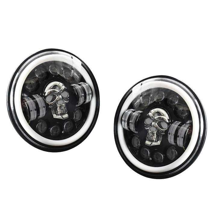 Skull Round Led Headlight,7inch Led Head Light Lamp Offroad Eyes for Wrangler Jk Tj Lj Cj Hummber H
