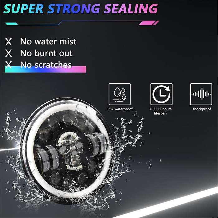 Skull Round Led Headlight,7inch Led Head Light Lamp Offroad Eyes for Wrangler Jk Tj Lj Cj Hummber H