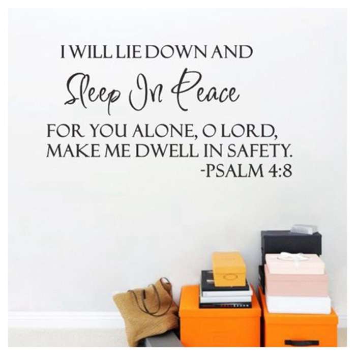 Sleep In Peace Psalm 4:8 Bible Verse Lettering Wall Decal Decor Quote Inspire