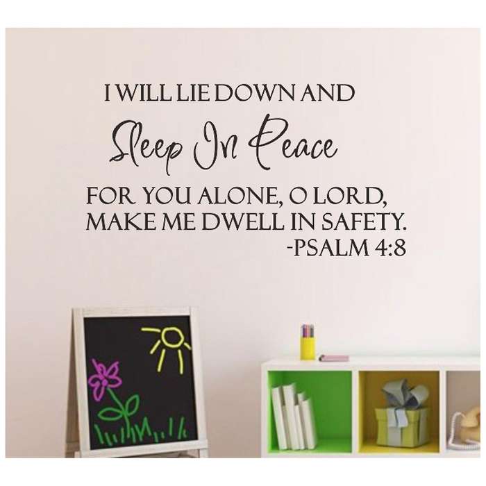 Sleep In Peace Psalm 4:8 Bible Verse Lettering Wall Decal Decor Quote Inspire